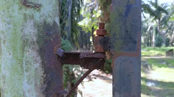 Puerta Metal Oxidado Marrón Corroído Plantación — Vídeo de stock