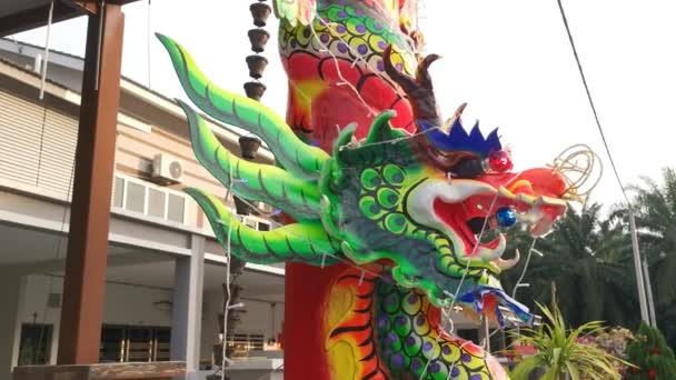 Plan Rapproché Figure Tête Dragon Sur Poteau Bâton Joss — Video