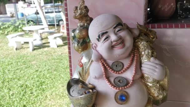 Perak Malesia Febbraio 2021 Una Vecchia Statua Buddha Porcellana Budai — Video Stock