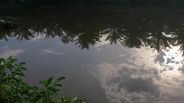 Sabah erken saatlerde gökyüzü yansıması gölet yüzeyine.