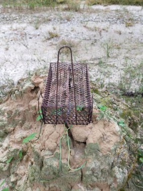 Höyük tepesinde istenmeyen ve paslı fare ya da fare kapanı kafesi bulundu.