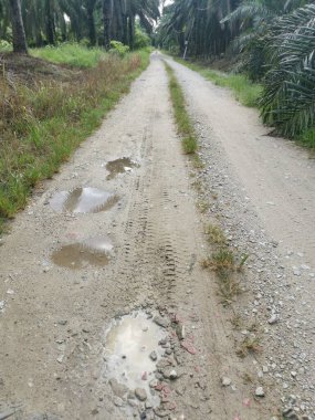 Yoğun sağanaktan sonra kırsal yolda su birikintisi bulundu..