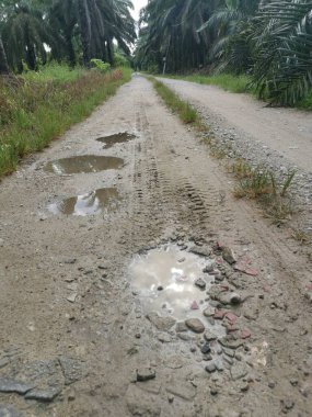 Yoğun sağanaktan sonra kırsal yolda su birikintisi bulundu..