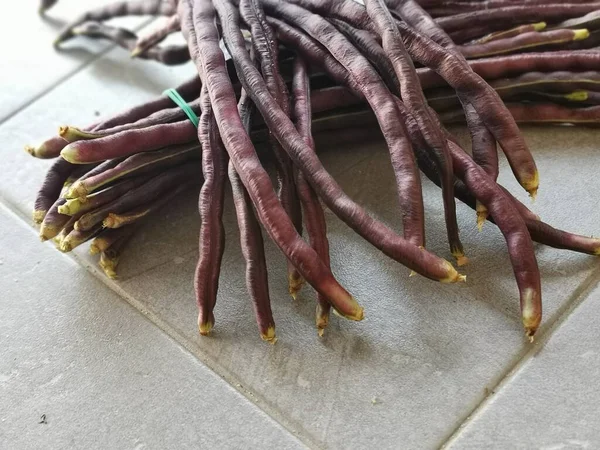 Paquete Verdura Frijol Cuerda Púrpura — Foto de Stock