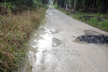 Kırsal yol boyunca yansıtıcı su birikintisi