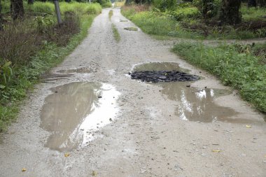 Kırsal yol boyunca yansıtıcı su birikintisi