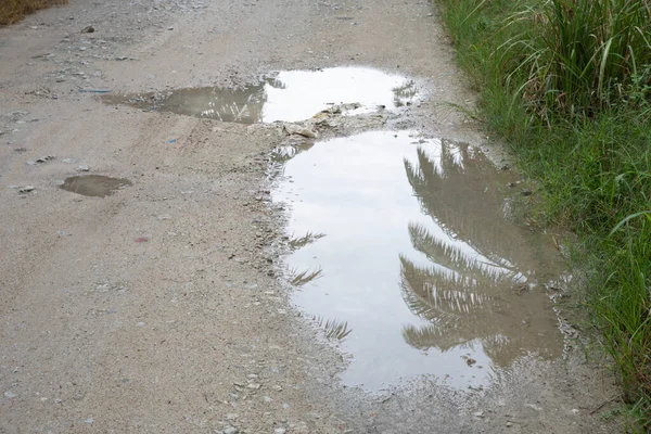 Kırsal yol boyunca yansıtıcı su birikintisi