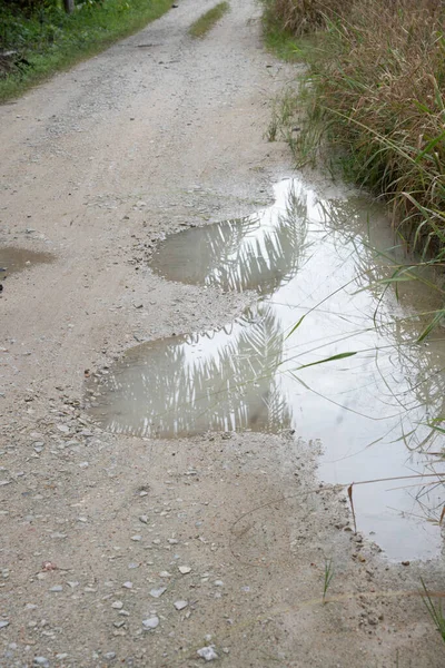 Reflekterande Pöl Längs Landsvägen — Stockfoto