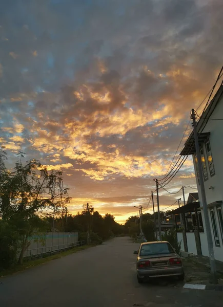 Krásný Východ Slunce Kolem Typické Asijské Ulice — Stock fotografie