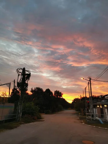 Beau Lever Soleil Autour Rue Résidentielle Asiatique Typique — Photo