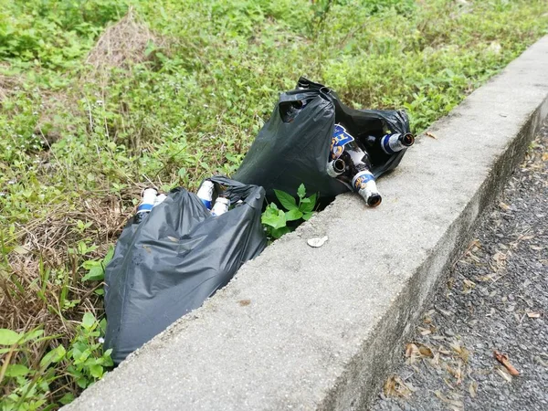 Perak Malaysia July 2021 Two Black Plastic Bags Full Empty — Stock Photo, Image