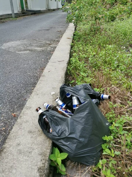 Perak Malaysia July 2021 Two Black Plastic Bags Full Empty — Stock Photo, Image