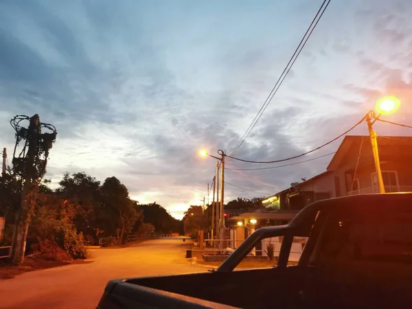 Atmosfera Matinal Onde Parque Veículos Redor Rua — Fotografia de Stock