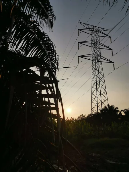 Escena Del Cielo Alrededor Torre Transmisión Eléctrica —  Fotos de Stock