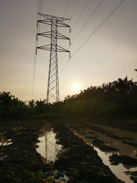 Escena Del Cielo Alrededor Torre Transmisión Eléctrica —  Fotos de Stock