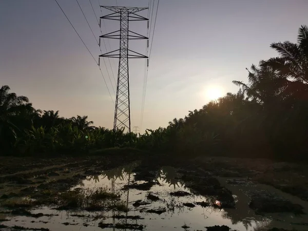 Escena Del Cielo Alrededor Torre Transmisión Eléctrica —  Fotos de Stock