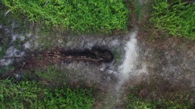 footage of the ascending flight as looking below the agriculture ground.