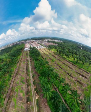 hava panoramik farklı gökyüzü görünümlü tarım çiftliği manzarası.