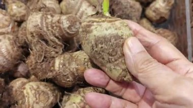 Kürklü deri dioskorea esculenta demetine yakın çekim.