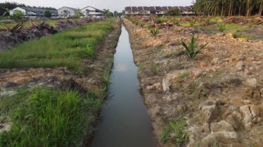 Çiftlik arazisindeki insan yapımı bir drenaj sisteminin havadan çekilmiş görüntüleri..