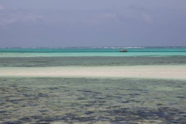 Sonsuz turkuaz okyanus, beyaz kum ve karallardan oluşan çizgiler.