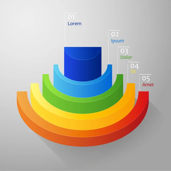 Mitad - círculo, colorido diagrama 3D — Vector de stock