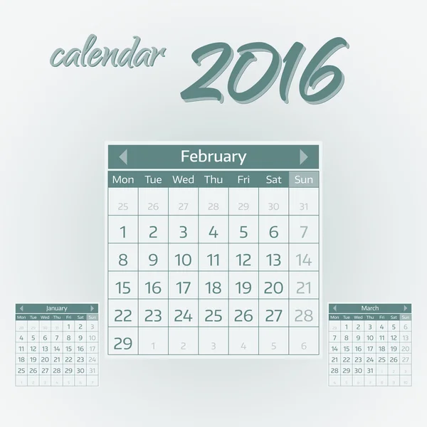 Februar 2016 — Stockvektor