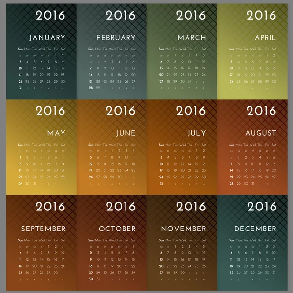 Calendário 2016 — Vetor de Stock