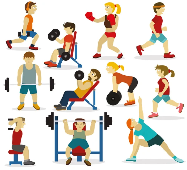 Les gens à la salle de gym (diverses activités sportives ) — Image vectorielle