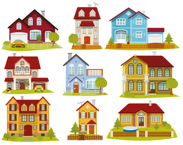 Collection of 9 houses — Stock Vector