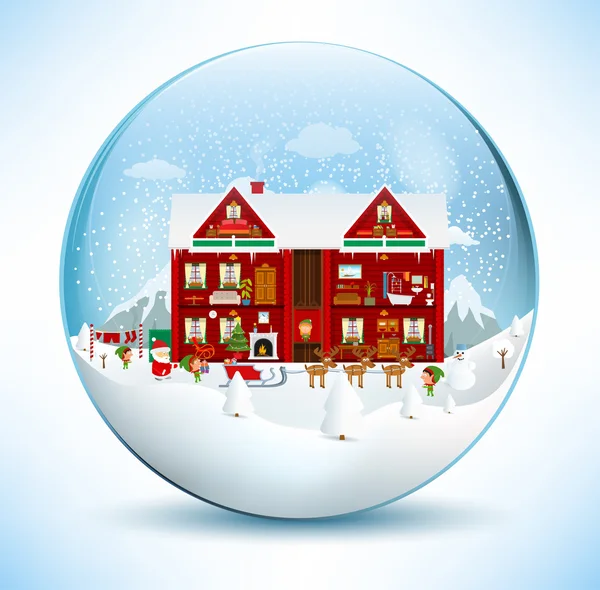 À l'intérieur de la maison du Père Noël (Dans la sphère de verre ) — Image vectorielle