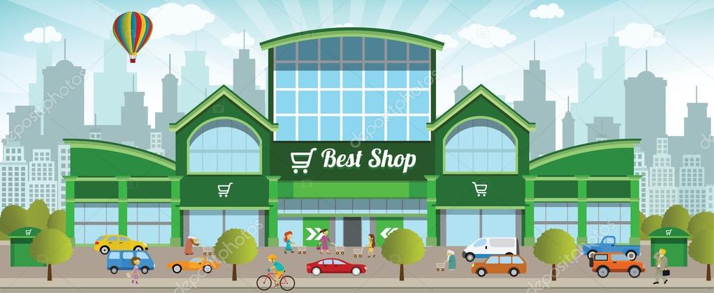 Vector illustration of shopping center in the city