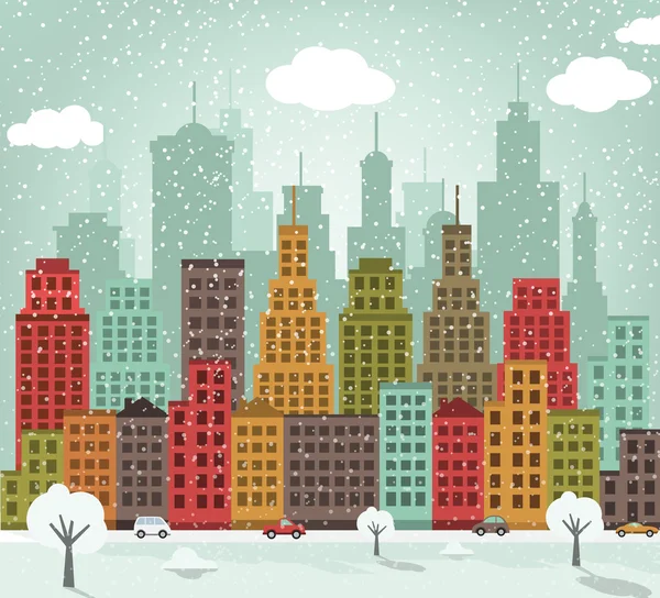 Colorful city (winter) — Stock Vector