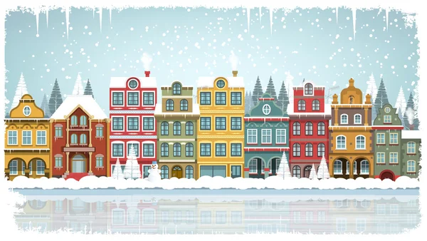 Ciudad vieja en invierno — Vector de stock