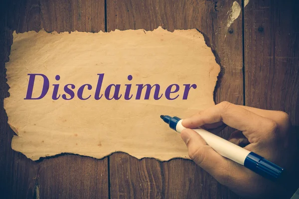 Disclaimer testo scrivere — Foto Stock