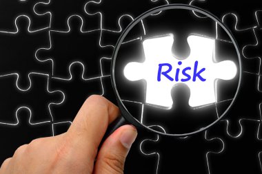 Risk yönetimi kelime. Büyüteç'i ve bulmacalar.