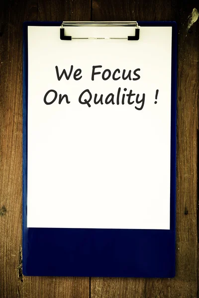 Nós nos concentramos na qualidade ! — Fotografia de Stock