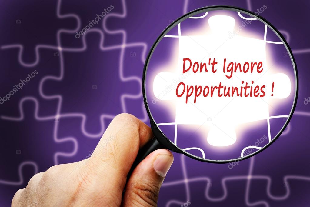 Don't Ignore Opportunities !word. Magnifier and puzzles.