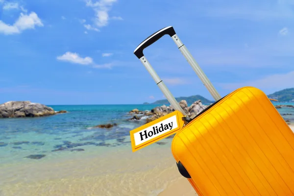 Vacaciones. maleta con etiqueta . — Foto de Stock