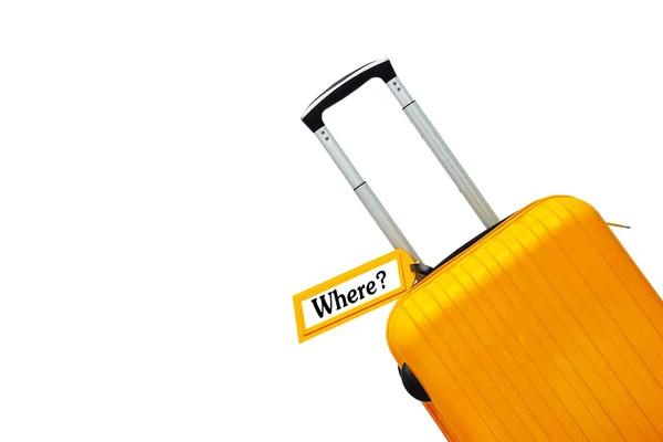 ¿Dónde? maleta con etiqueta . — Foto de Stock