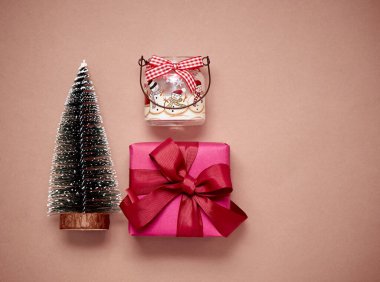 Noel, kış, yeni yıl konsepti. Düz konum, üst görünüm, kopyalama alanı.