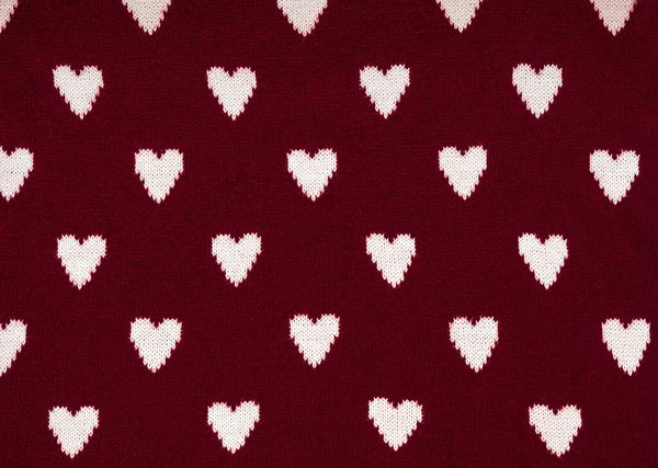 Knitted Red Background White Pattern Shape Heart — Stock Photo, Image