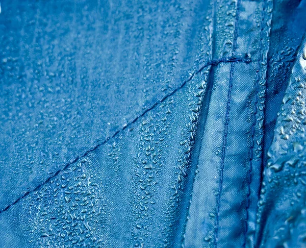 Water Drops Waterproof Membrane Fabric Detail View Texture Blue Synthetic — Stock Photo, Image