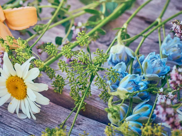 Sommerblumen Auf Einem Hölzernen Hintergrund — Stockfoto