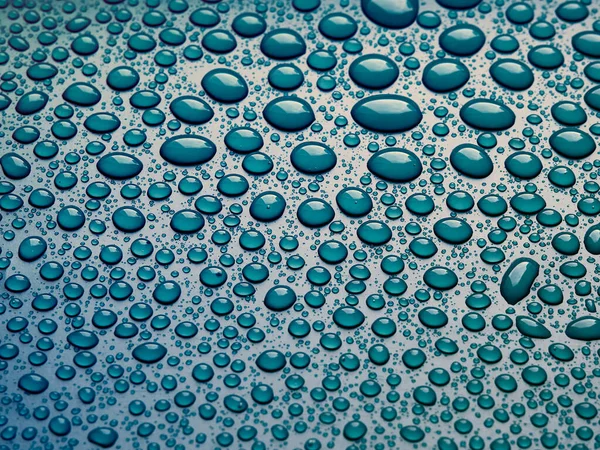 Gotas Água Fundo Azul — Fotografia de Stock