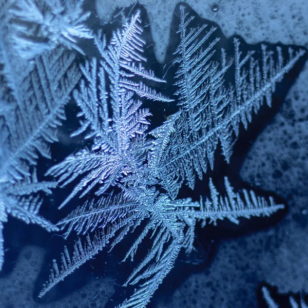 Ice patterns on winter glass close-up.