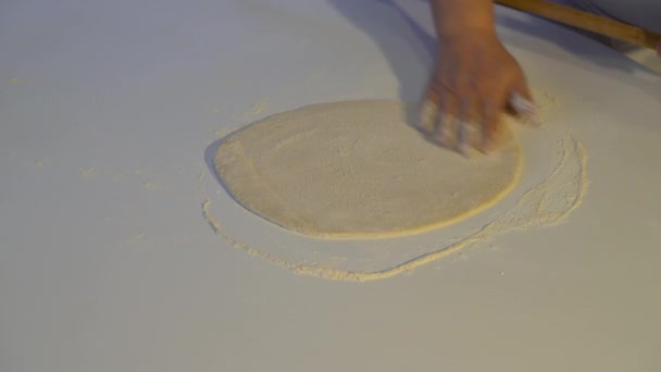 Manually Making Phyllo Dough Rolling Pin — Stock Video