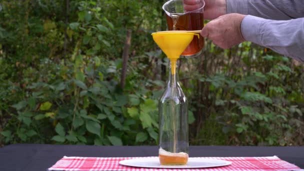 Vierte Vinagre Manzana Natural Botellas Vidrio Estériles Acetum — Vídeo de stock