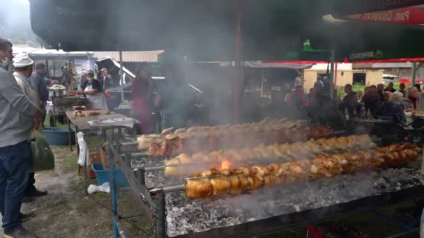 Pollos Asados Feria Del Ganado Celebración Escupir Turbe Bih Sept — Vídeo de stock