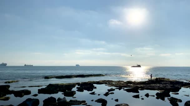 Paisaje Mar Observador Barcos Distancia Livorno Italia — Vídeos de Stock